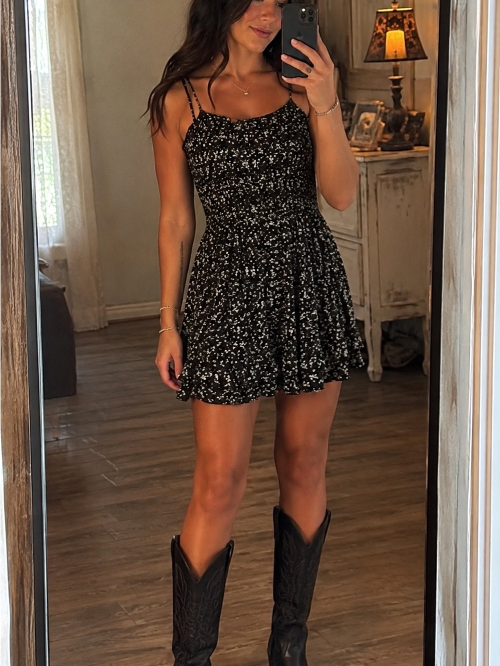 Black with white Floral miniscort romper with tie up back